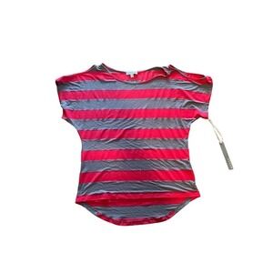 Kenar T-Shirt Women's M Red/Gray Stripped Short Cold Shoulder Sleeve Pullover